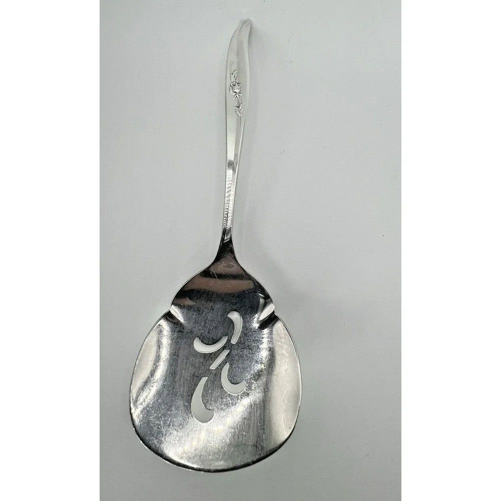 1847 Rogers Bros IS Magic Rose Silverplate Tomato Server Pierced Serving Spoon